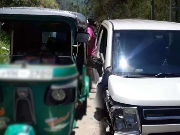 தலவாக்கலையில் கார் – முச்சக்கர வண்டி மோதி விபத்து: மூவர் படுகாயம்