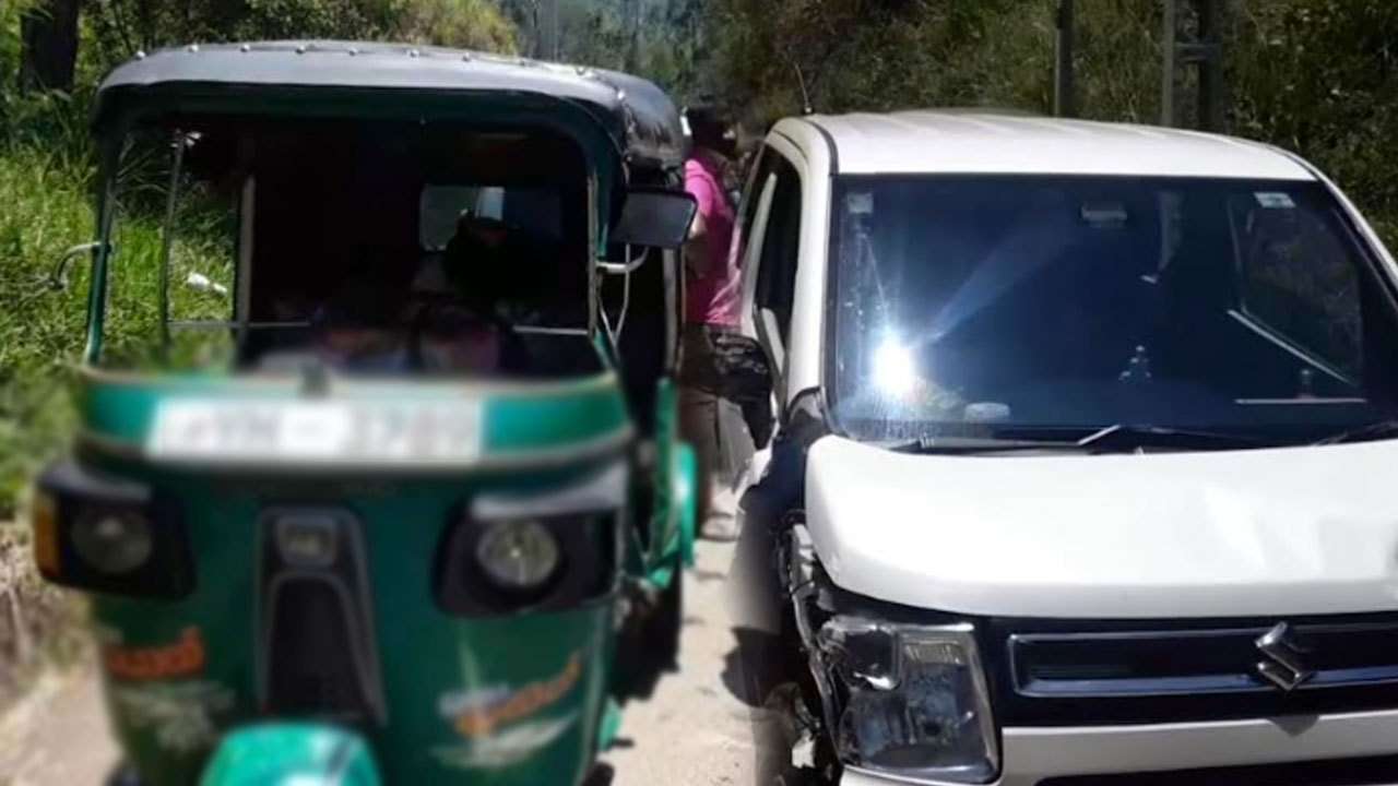 தலவாக்கலையில் கார் – முச்சக்கர வண்டி மோதி விபத்து: மூவர் படுகாயம்