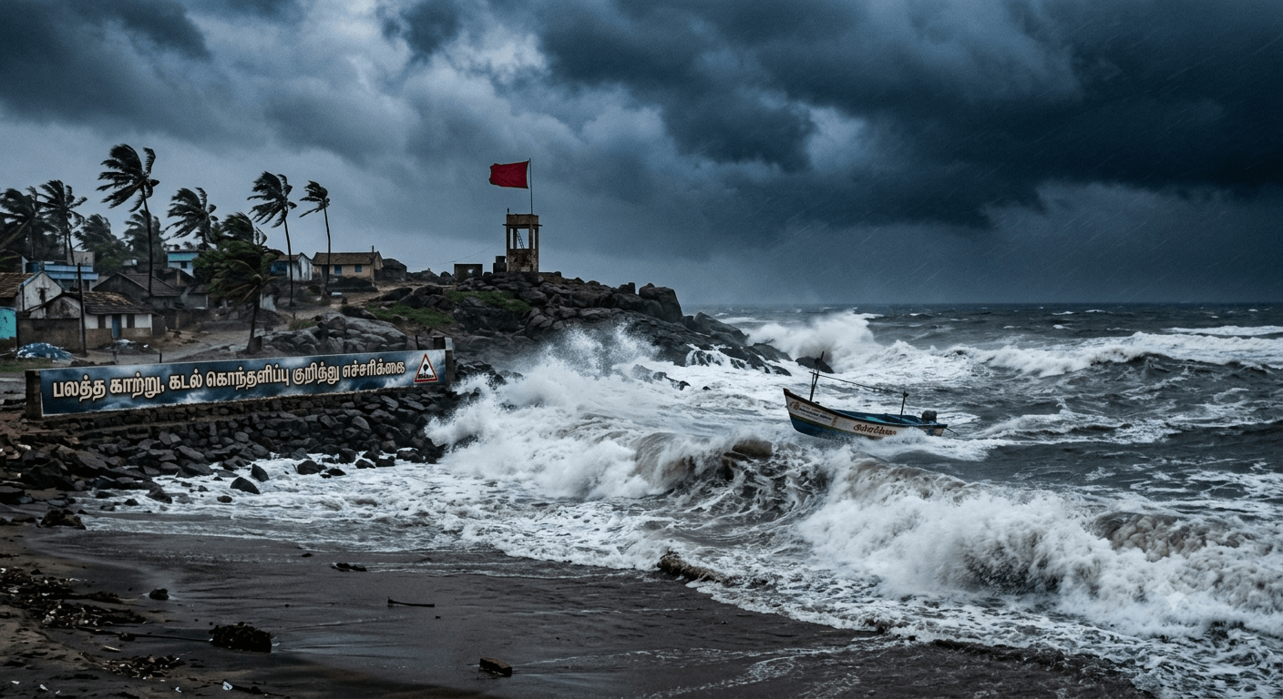 பலத்த காற்று, கடல் கொந்தளிப்பு குறித்து எச்சரிக்கை
